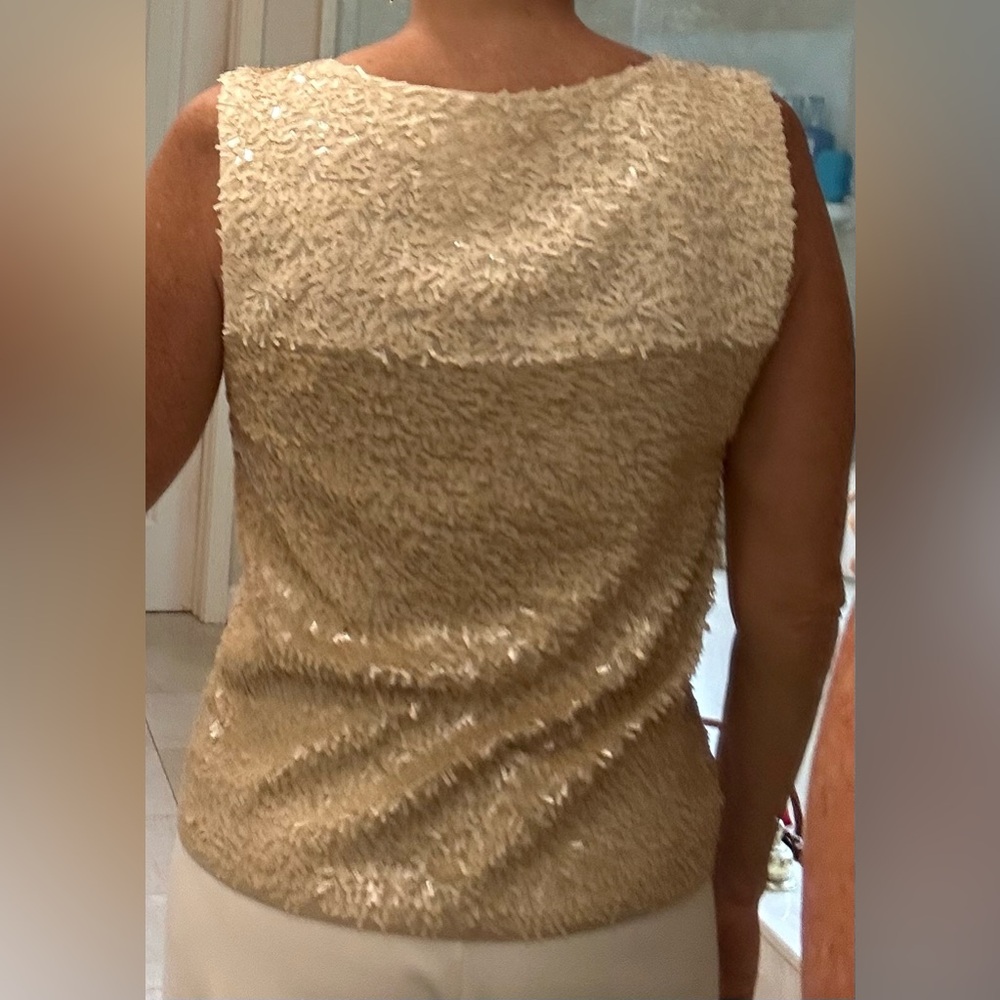 J. Crew rectangle sequin tank top, NWOT, cream and pale tan, pull over, Size Med - Picture 14 of 16